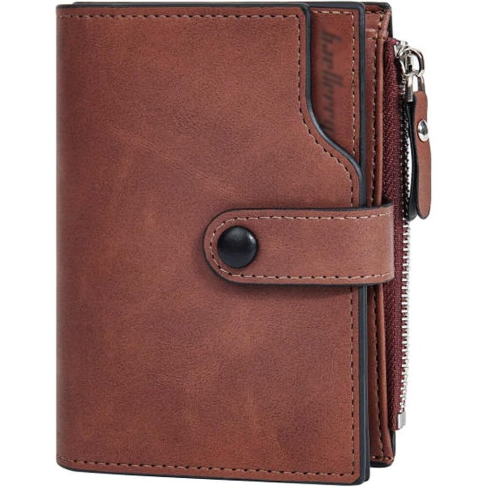 Men's Light Brown Faux Leather Large Wallet Card Blocking Zipper Hidden Pocket